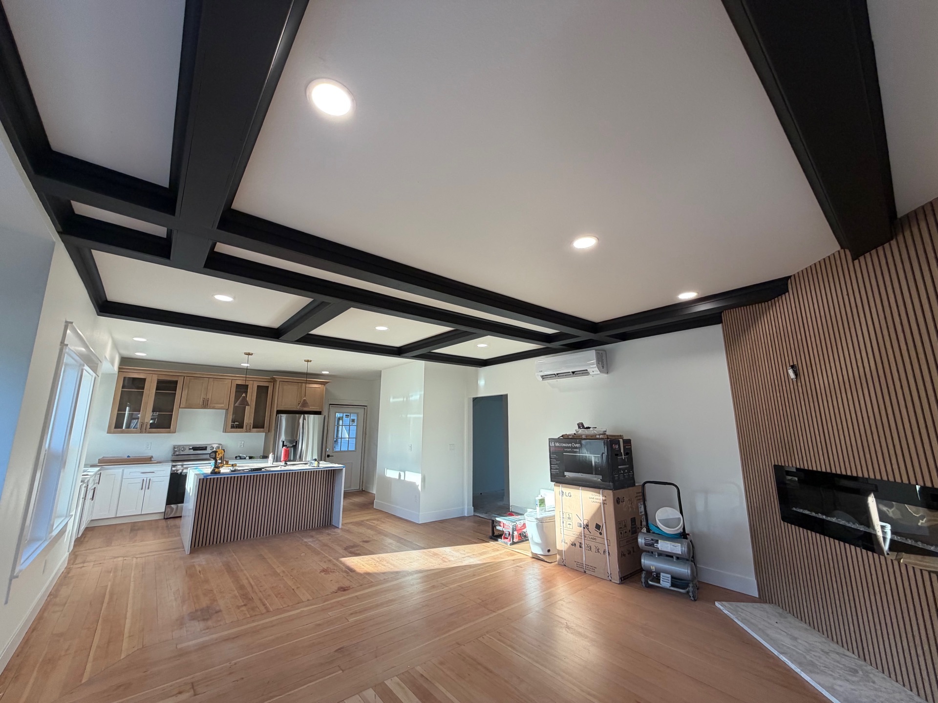Kitchen remodel with custom coffered ceiling in Pierce County & King County